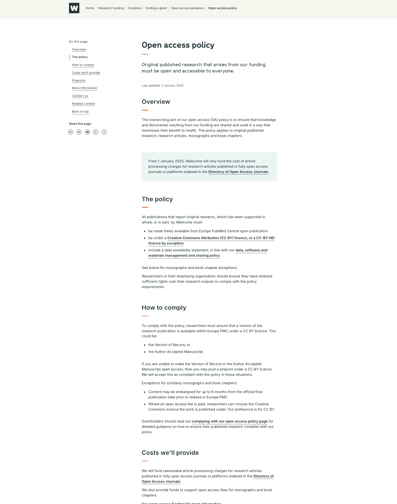 Wellcome Trust: Open Research Fund & Transparency Standards