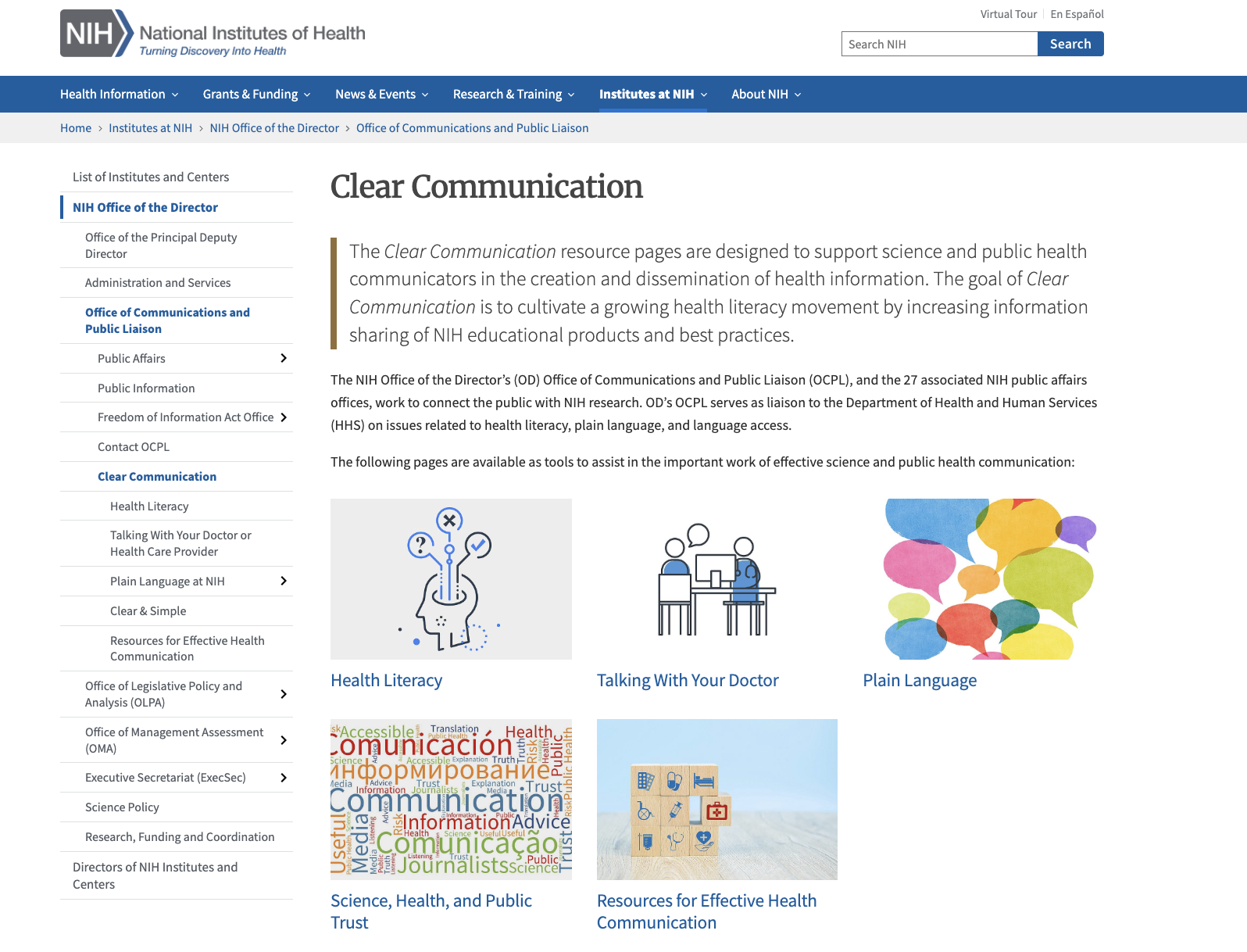 NIH: Clear Communication Hub