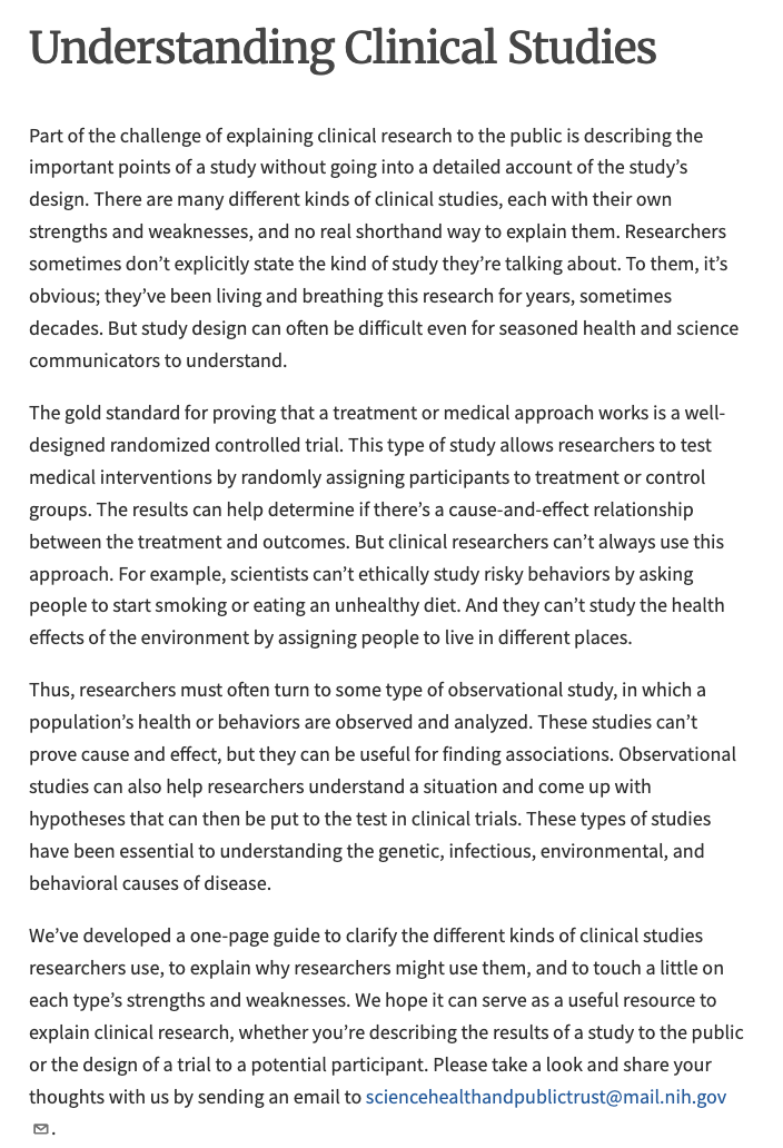 NIH: Why Do Researchers Do Different Kinds of Clinical Studies? (infografika)