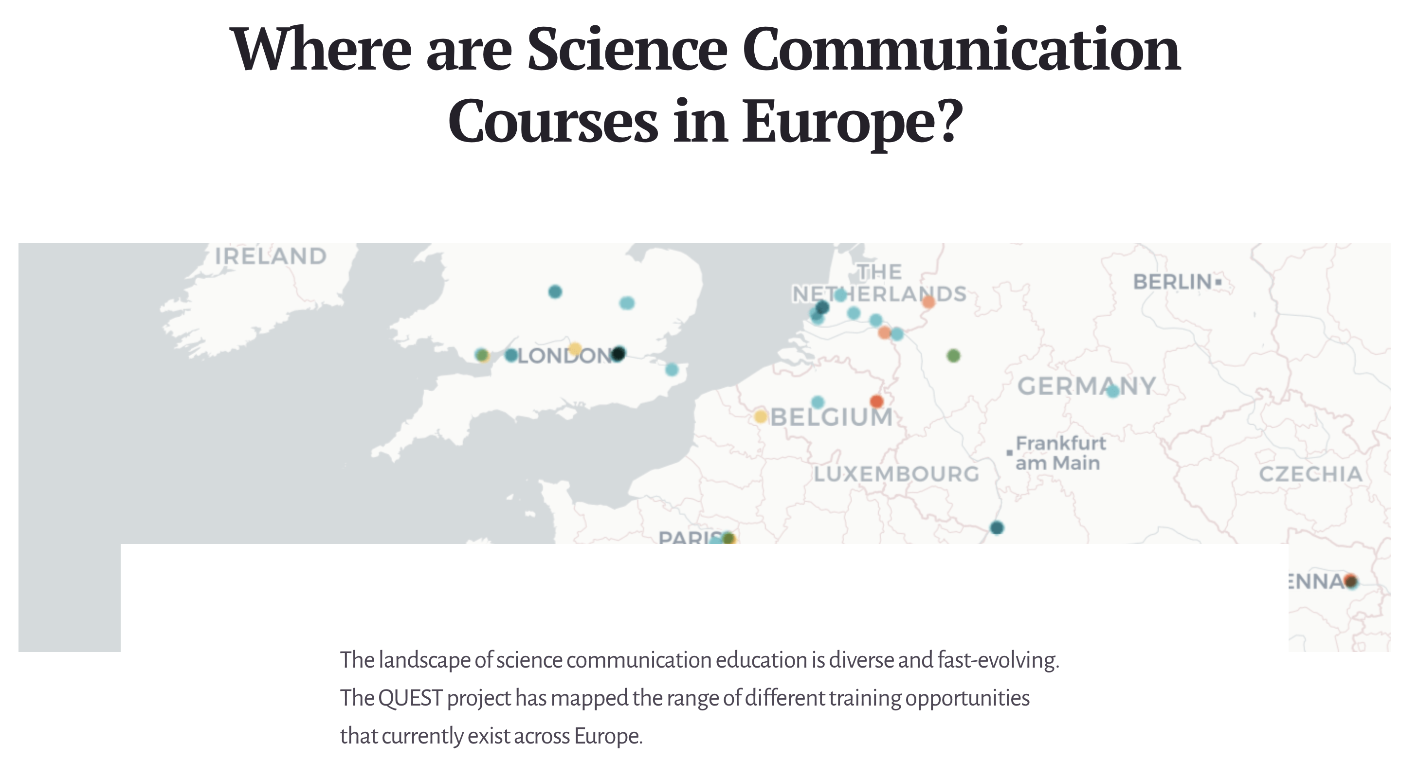 QUEST: Science Communication Courses Map Europe